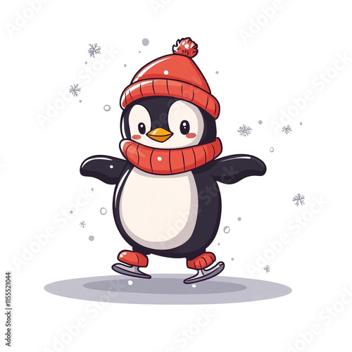 Adorable Penguin Ice Skating in Winter Wonderland photo