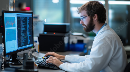 Wallpaper Mural Researcher analyzing data on computer in laboratory environment during daylight hours Torontodigital.ca