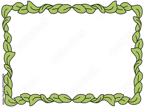 Frame design with green leaves, Hand drawn leaf border in a rectangular format for invitations, posters and cards in ethnic style. photo