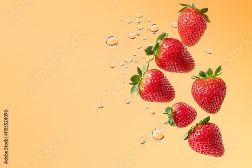 Plump Strawberries Mid-Fall with Crisp Details and Dynamic Movement photo