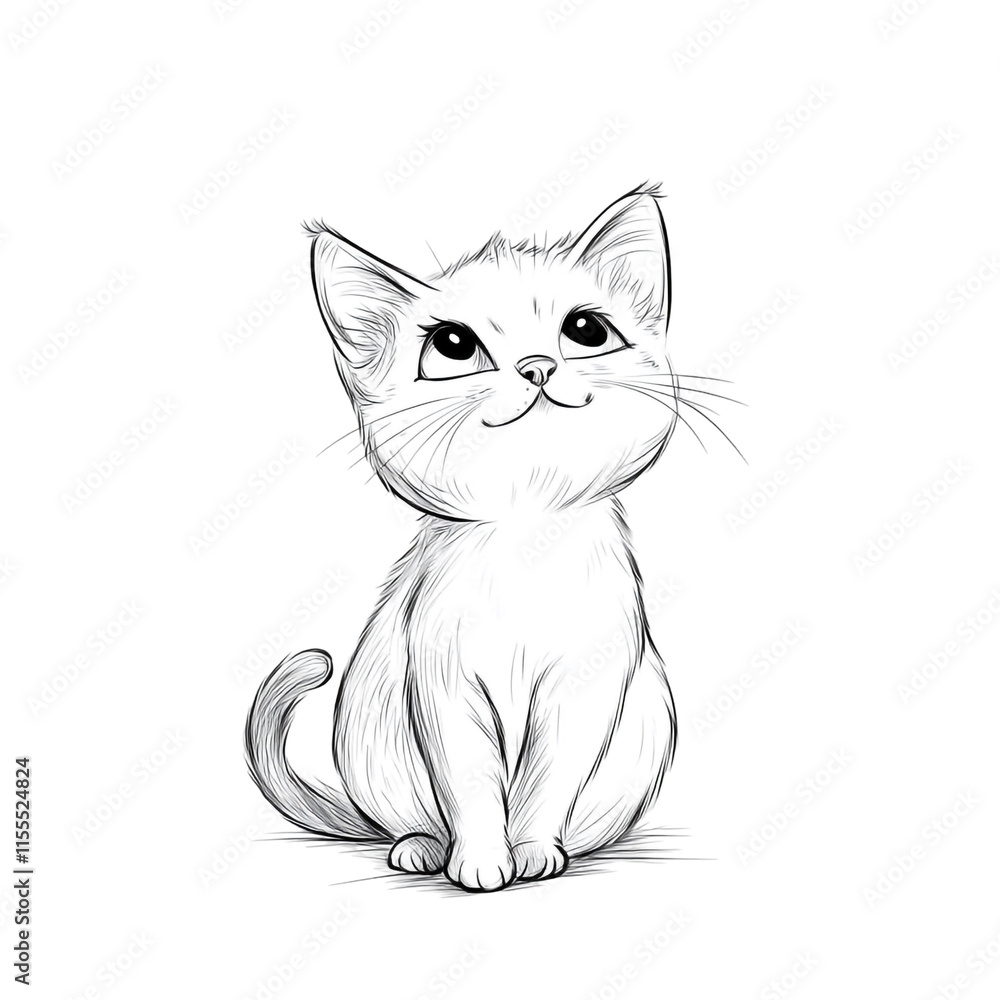 Obraz premium Adorable Kitten Looking Upwards: A Sketch of Innocence and Playfulness