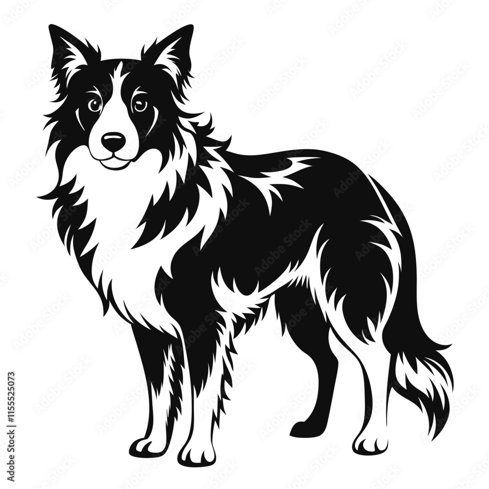 Fototapeta premium a Border Collie dog vector silhouette, white background,