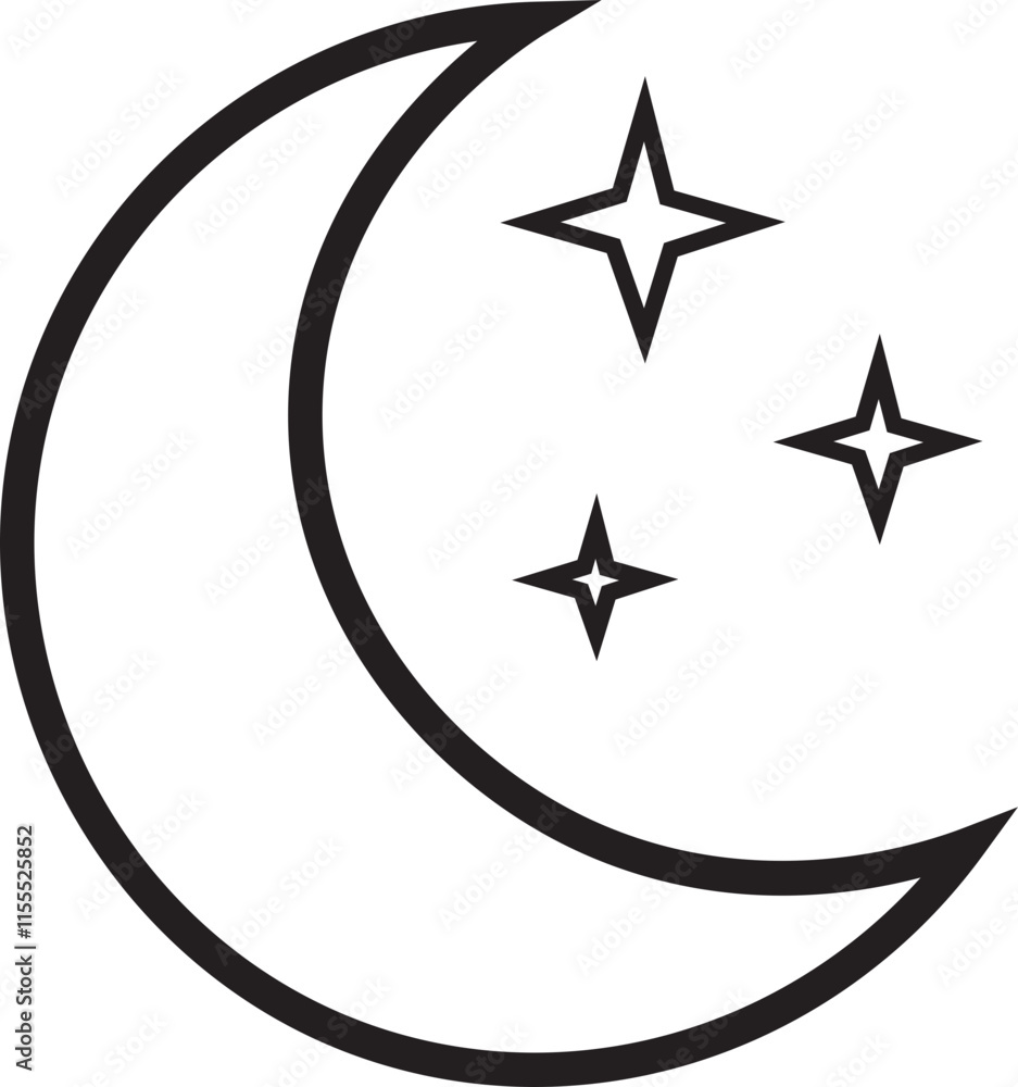 Crescent moon line icon for apps and websites. Cute moon isolated icon vector illustration design. Weather symbol, editable stroke. Crescent moon line icon for apps and websites. Cute moon isolated icon vector illustration design. Weather symbol, editable stroke.
