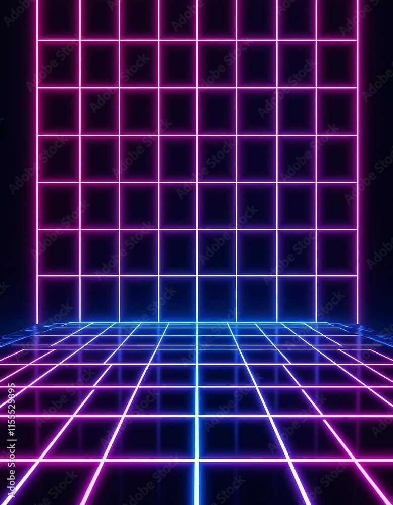 Neon Grid Floor and Wall Retro Design Neon Grid Floor and Wall Retro Design