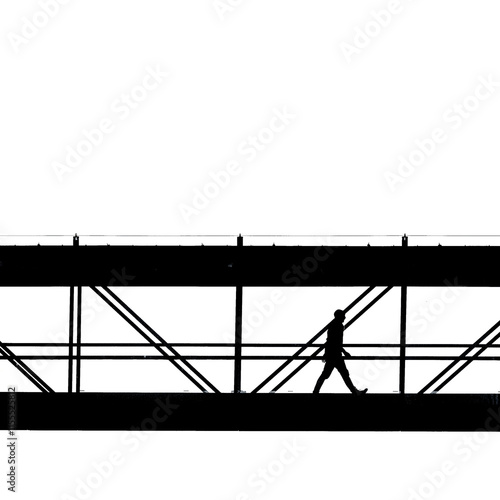 silhouette of a person walking alone on a bridge  