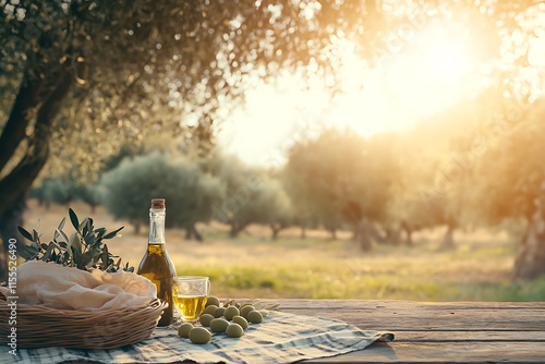 Traditional process of olive oil production, showcasing harvesting, pressing, and bottling stages, Mediterranean agriculture


 photo