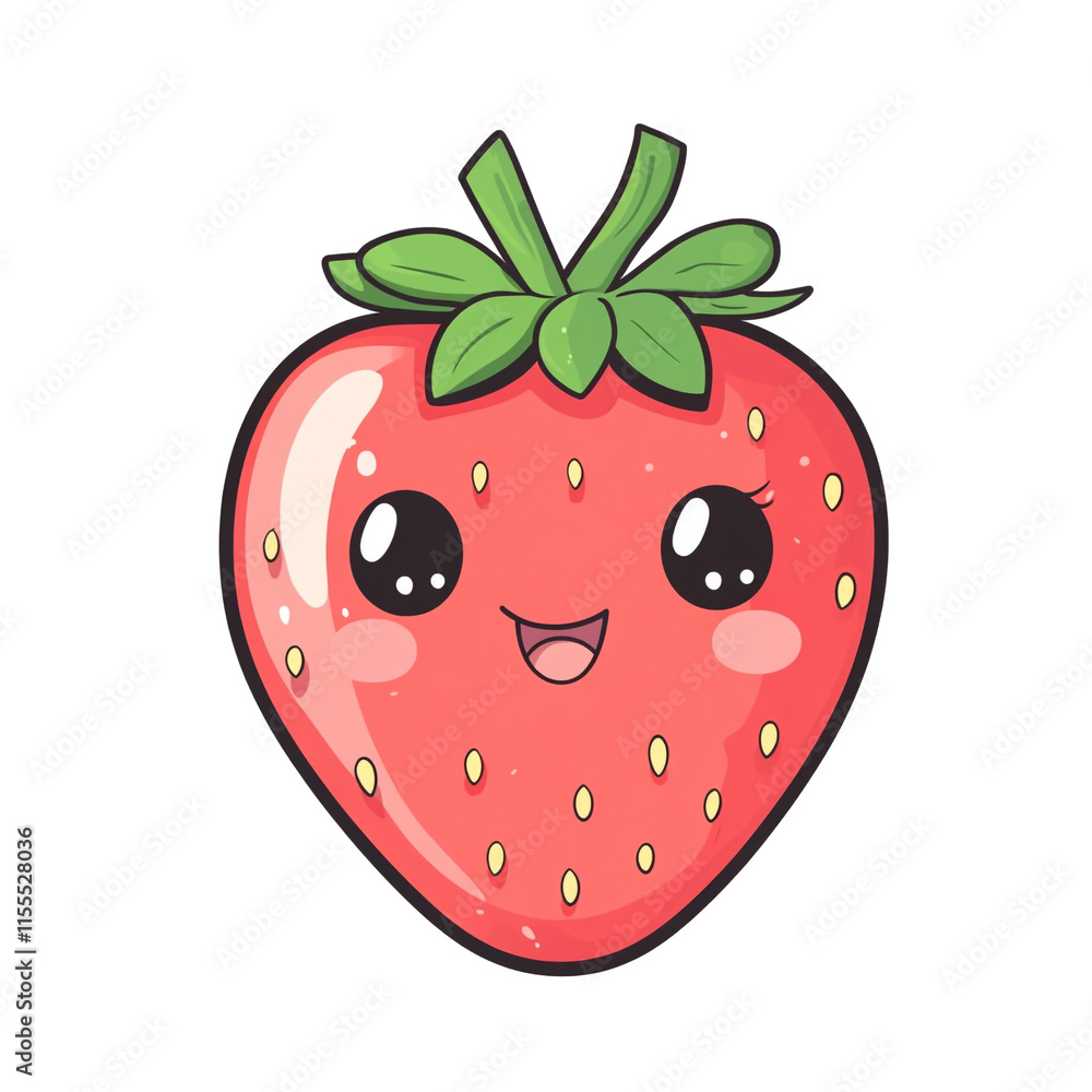 Obraz premium Kawaii Strawberry Illustration: A Cute and Cheerful Fruit Character