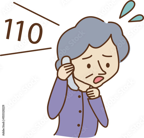 110番通報する高齢女性のイラスト