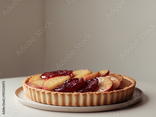 Freshly Baked Apple Tart with Glazed Fruit Slices photo