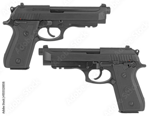 Beretta 92 semi-automatic pistol vector with transparent background
