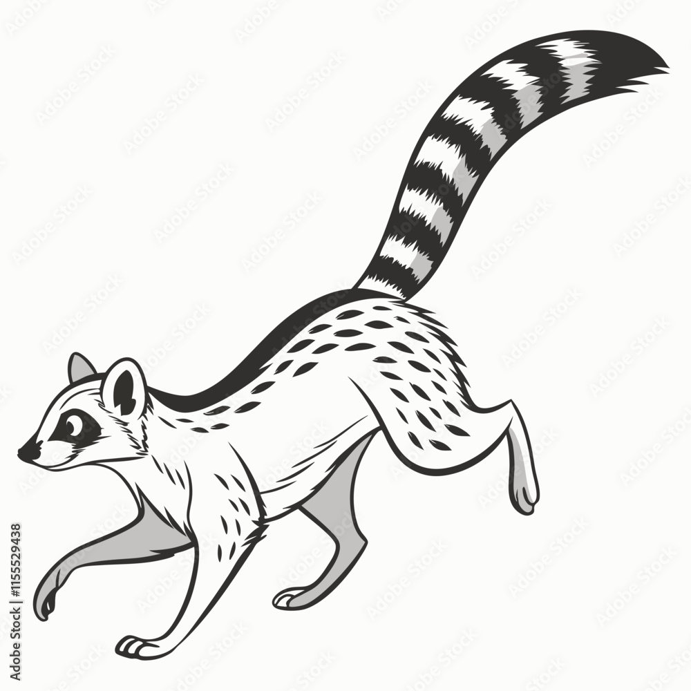 Fototapeta premium A ringtail running fast, captured in motion. Perfect for wildlife and nature-themed designs.