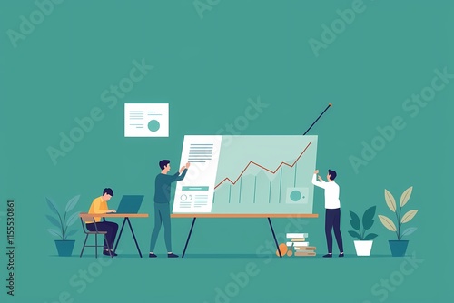 Business Growth Strategy:  A  team of colleagues collaborating on a whiteboard, analyzing data and charting a path to success.  The image captures the synergy of teamwork, the focus on growth.
