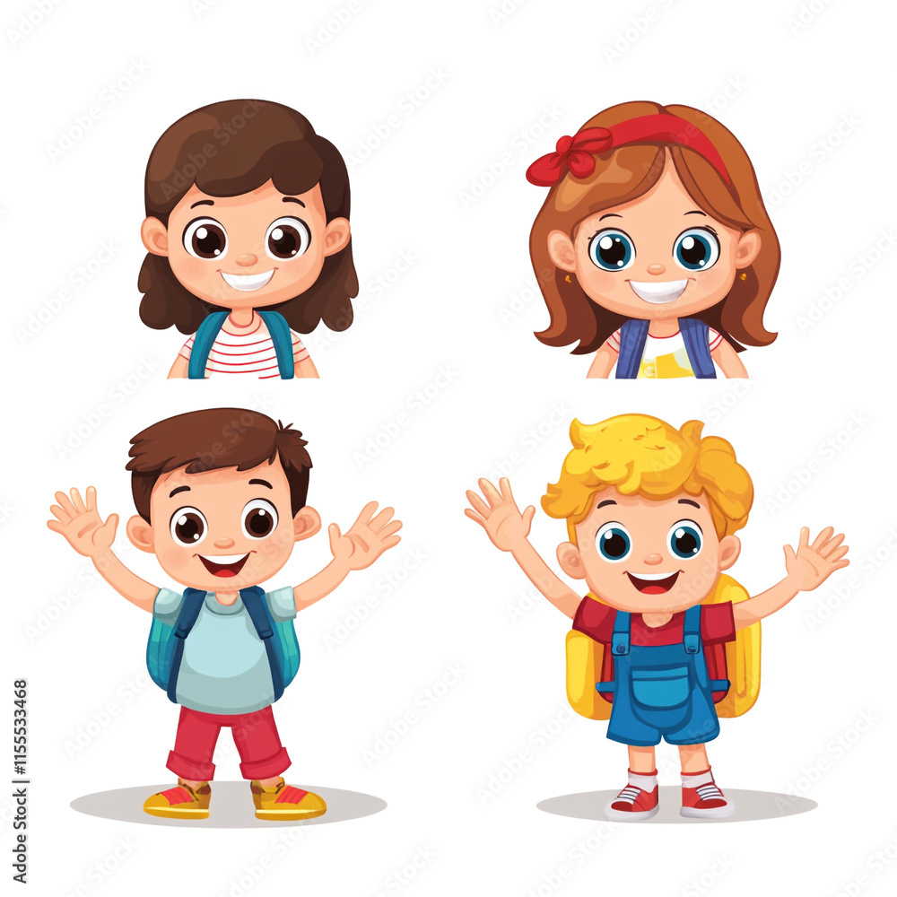 Adorable Happy Kids Cartoon Illustration Adorable Happy Kids Cartoon Illustration