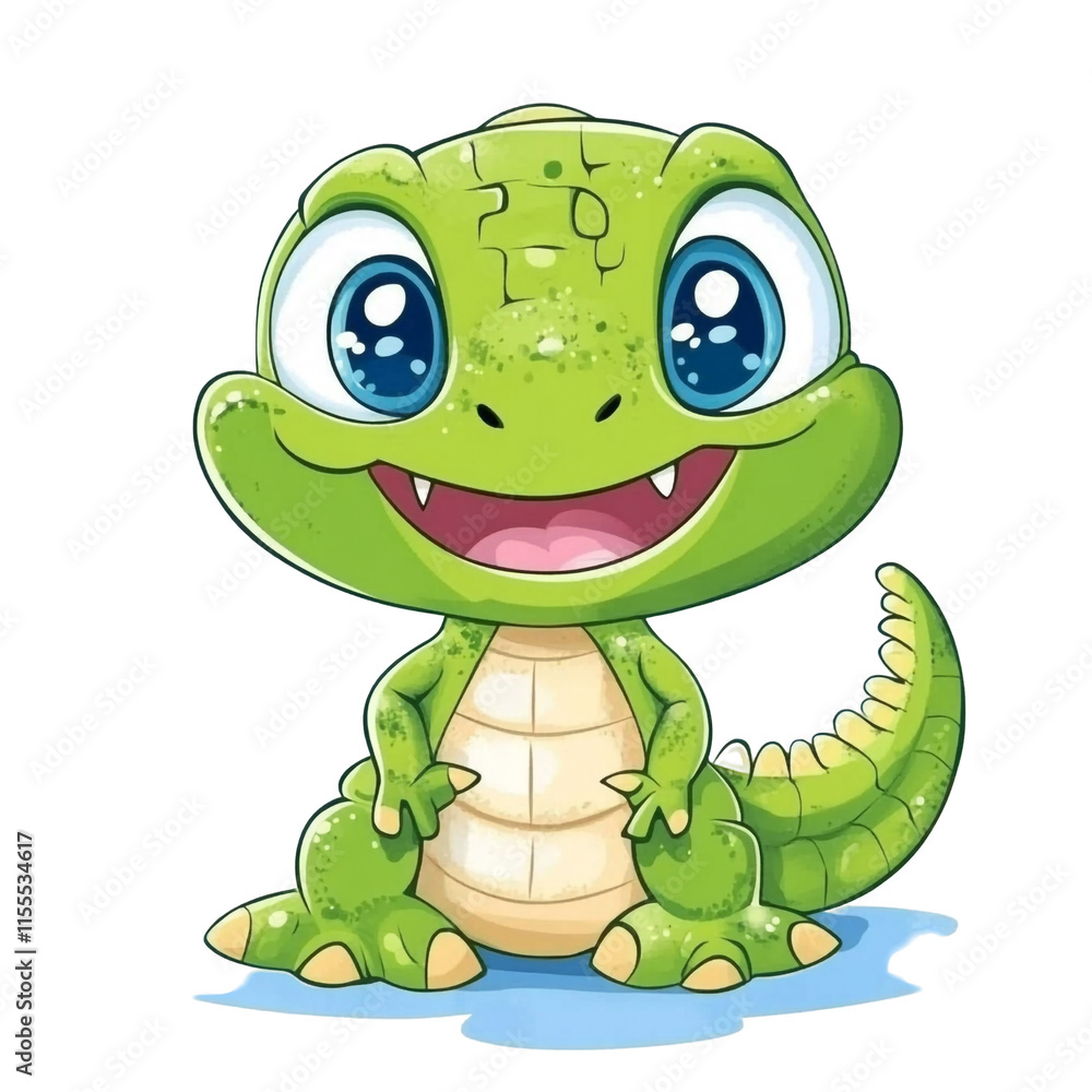 Fototapeta premium Adorable Baby Crocodile Cartoon Illustration