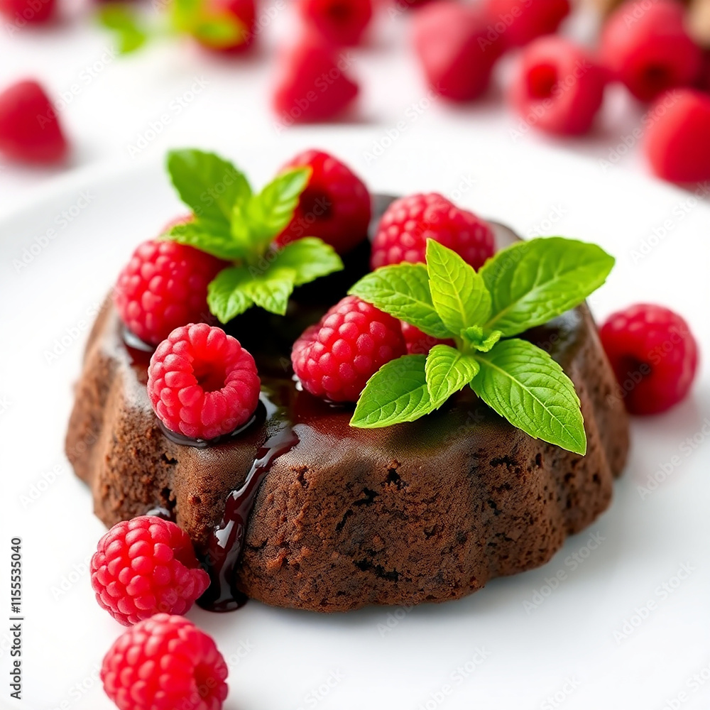 Chocolate Lava Cake with Raspberries and Mint Chocolate Lava Cake with Raspberries and Mint