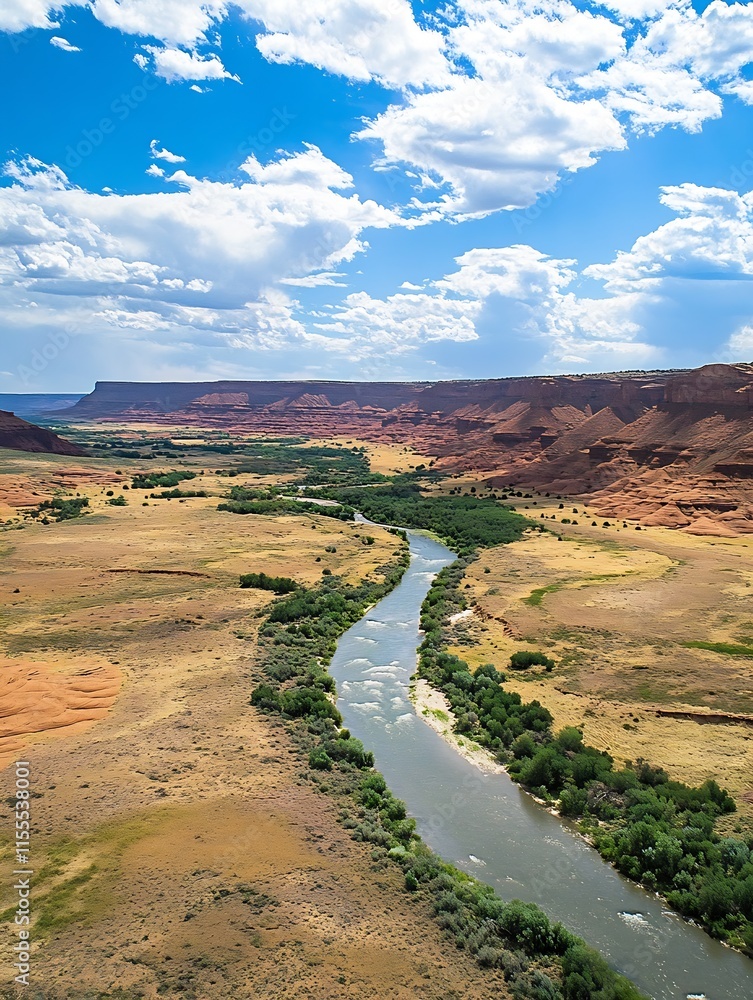 Majestic Aerial View of Serpentine River Meandering Through Expansive Desert Valley : Generative AI Majestic Aerial View of Serpentine River Meandering Through Expansive Desert Valley : Generative AI