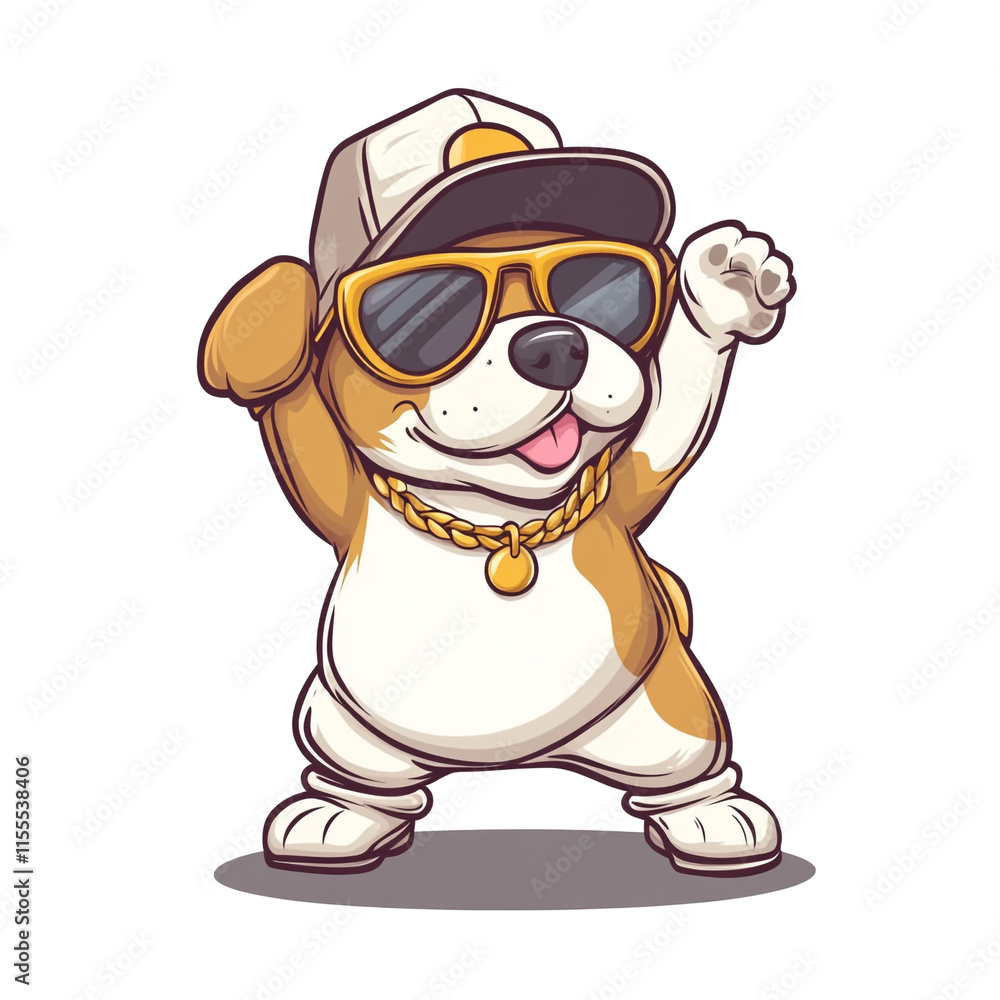 Naklejka premium Cool Doggo in Shades: A Hip-Hop Canine Cartoon