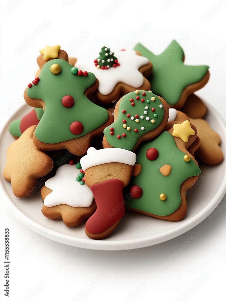 Naklejka premium Christmas Cookie Assortment: Festive Treats on a Plate