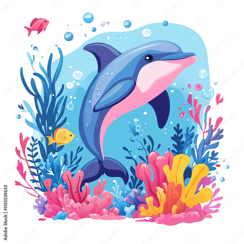 Playful Dolphin in Vibrant Underwater Paradise Playful Dolphin in Vibrant Underwater Paradise