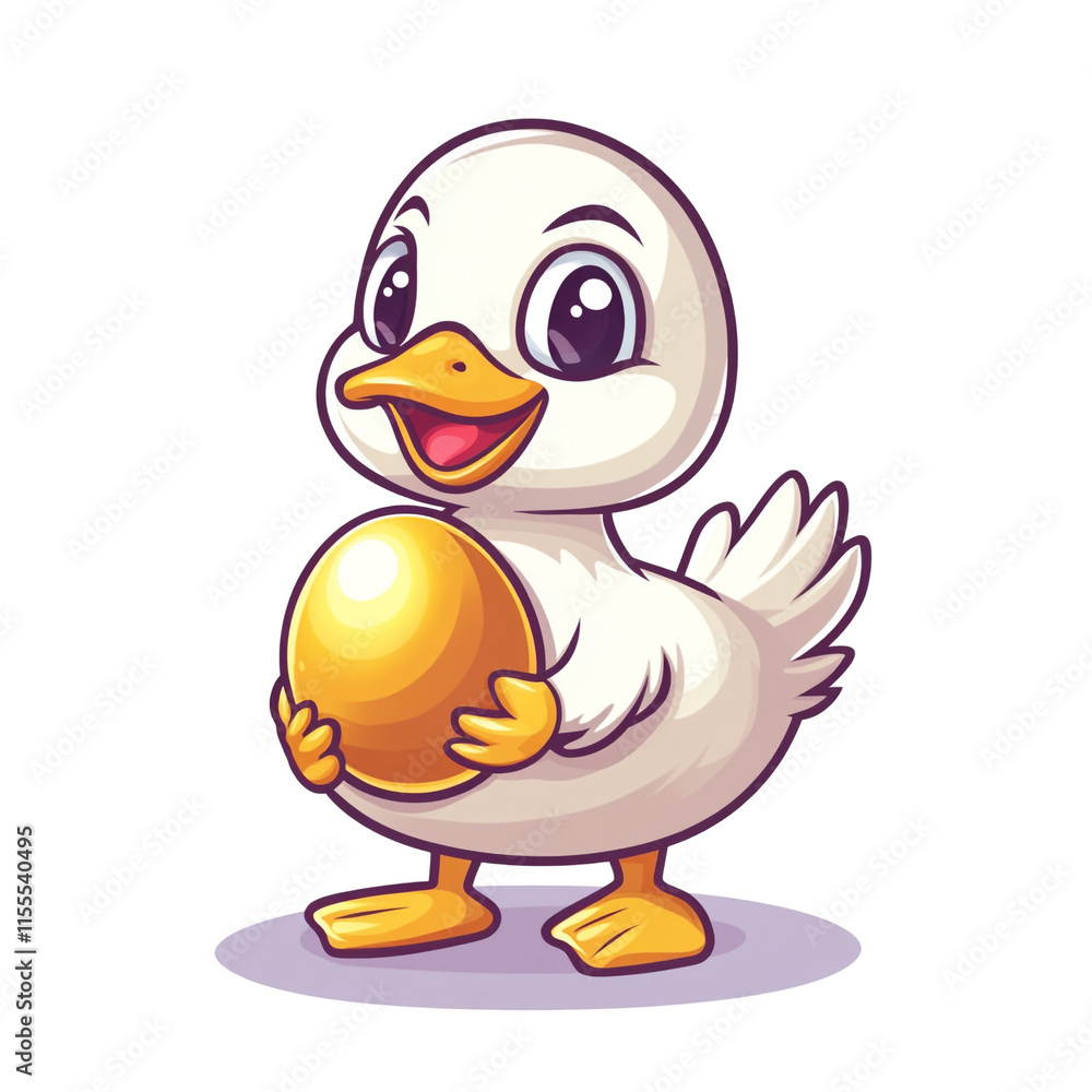 Adorable Duckling with Golden Egg: A Delightful Cartoon Illustration Adorable Duckling with Golden Egg: A Delightful Cartoon Illustration