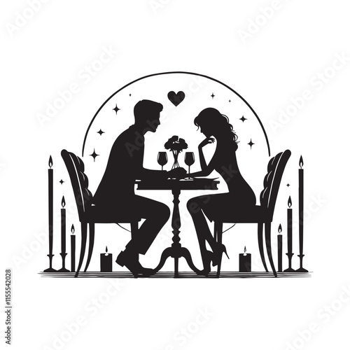 Romantic couple dinner silhouette. A beautifully crafted Valentine couple vector illustration