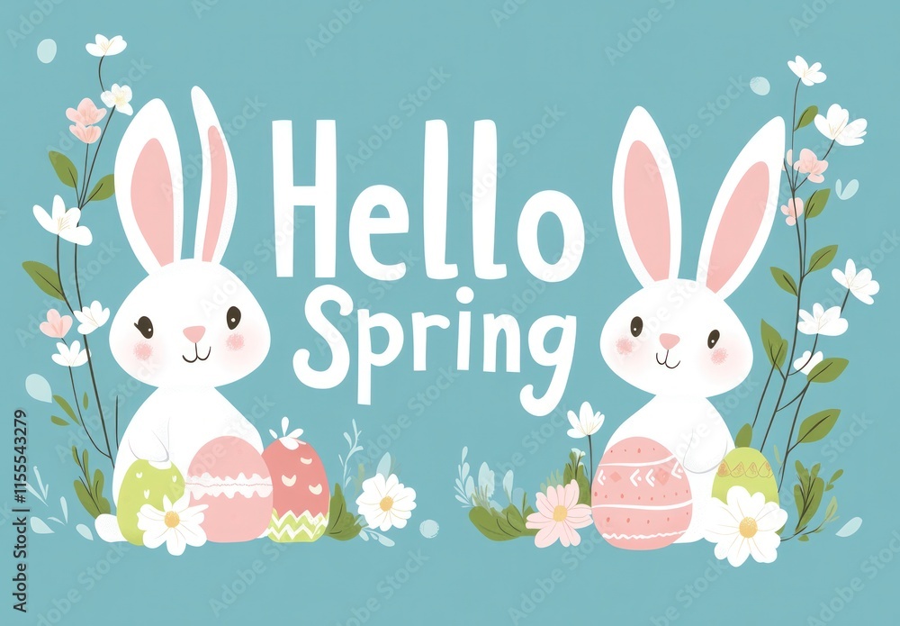 A charming Easter design with a bunny, basket, and eggs, capturing the essence of spring. This abstract, minimalist illustration is perfect for creating Easter-themed cards and invitations A charming Easter design with a bunny, basket, and eggs, capturing the essence of spring. This abstract, minimalist illustration is perfect for creating Easter-themed cards and invitations