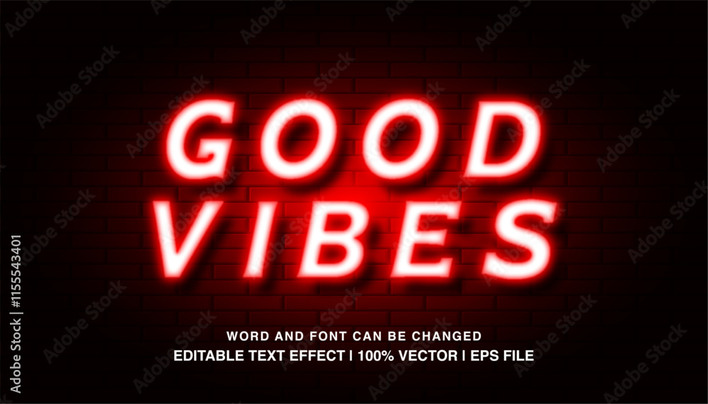 Obraz premium editable good vibes red neon light typeface