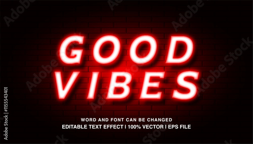 editable good vibes red neon light typeface