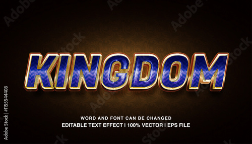 Kingdom Text Effect:  A royal blue and gold 3D text effect for the word "Kingdom" with a textured gold outline and a slight shimmer. This effect is perfect for royalty, fantasy.