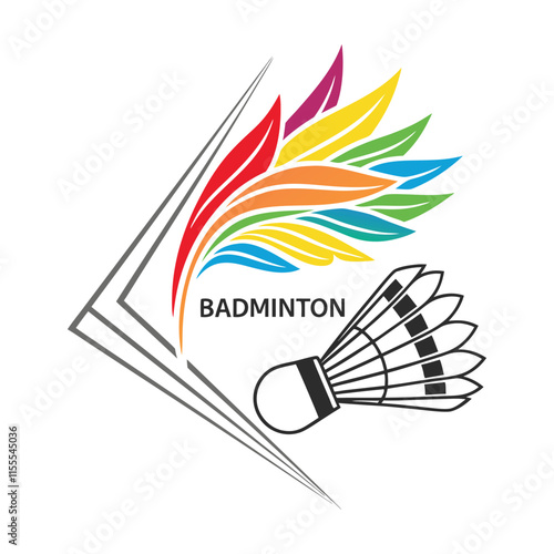 Vibrant Badminton Logo with Colorful Feather Design