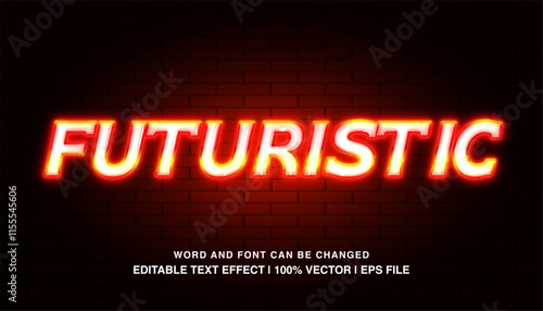 Futuristic Neon Text Effect -  a futuristic, neon text effect in red and yellow on a dark brick background. The text is editable and can be used for a variety of purposes. 