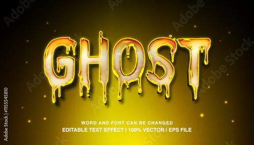 Ghost Text Effect: Dripping gold text effect with a spooky and eerie atmosphere, perfect for Halloween, horror, and fantasy designs.  