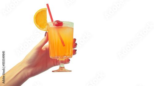 Vintage Retro Female Hand Holding a Cocktail. 1960s-70s Style on transparent Background photo