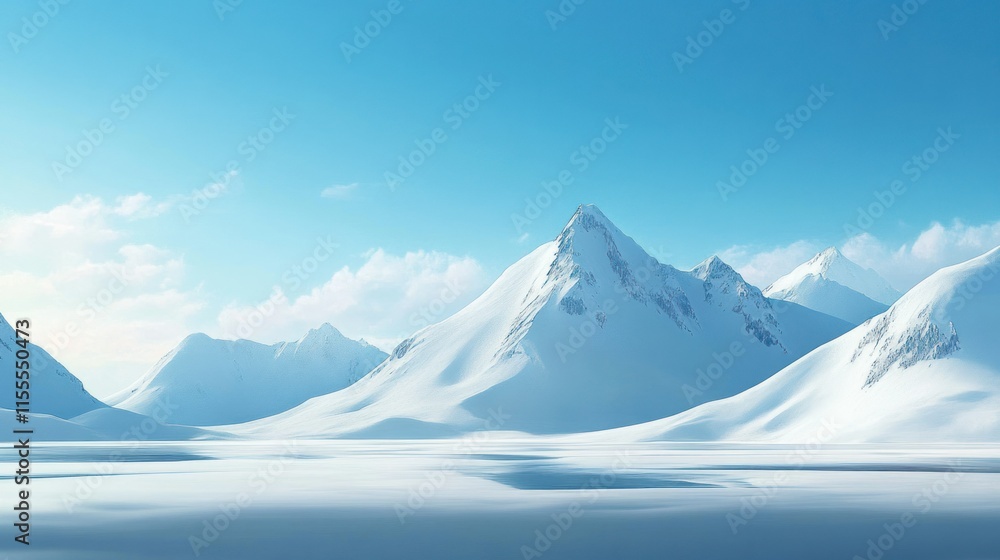 Snowy mountain landscape under a clear blue sky. Snowy mountain landscape under a clear blue sky.