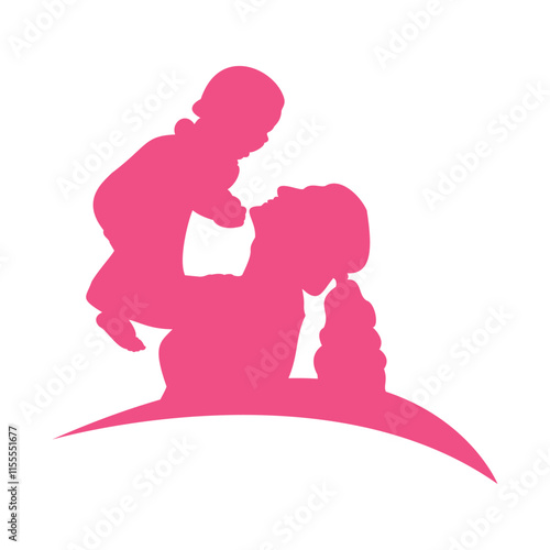 Mother holding a baby with her arm logo design icon. Mother son logo design illustration.