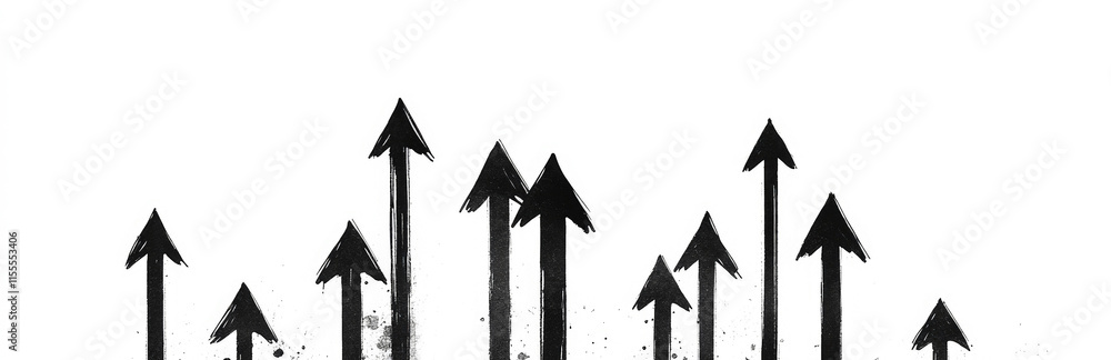 custom made wallpaper toronto digitalA group of black, textured arrows pointing upwards on a white background. Represents growth, progress, success, and upward trends.