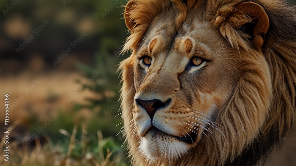 Fototapeta premium Forest Lion With Focus In A Jungle Background