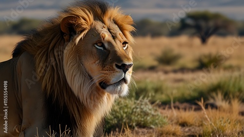 Forest Lion With Focus In A Jungle Background