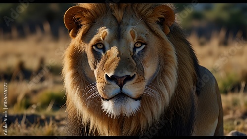 Forest Lion With Focus In A Jungle Background