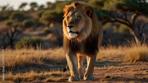 Forest Lion With Focus In A Jungle Background