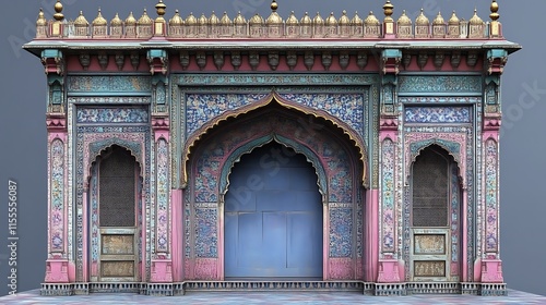 Ornate Pink And Blue Architectural Facade Detail photo
