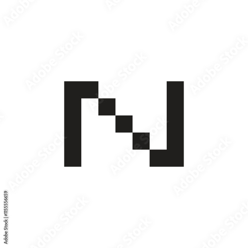 Logo letter N pixel square dot unique design with blank background