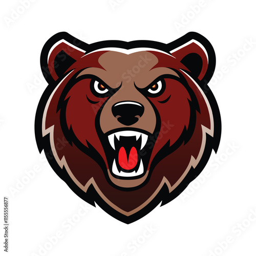 aggressive bear head sticker with white background.eps photo