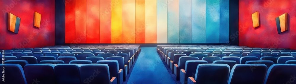 Obraz premium Media flat design side view cinema theme watercolor triadic color scheme