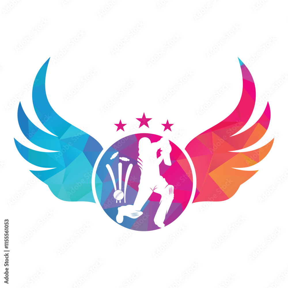 Obraz premium Cricket sports vector logo design template. Cricket ball with wings icon design.