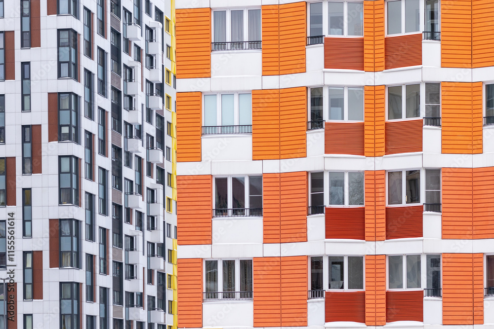 Fototapeta premium Beautiful facades in a modern residential building. Moscow, Russia