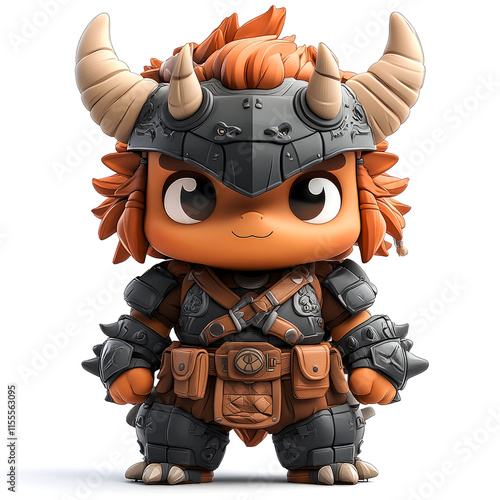 Cute orange horned warrior creature. photo