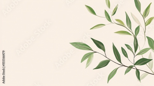 Elegant green leaves on a beige background.