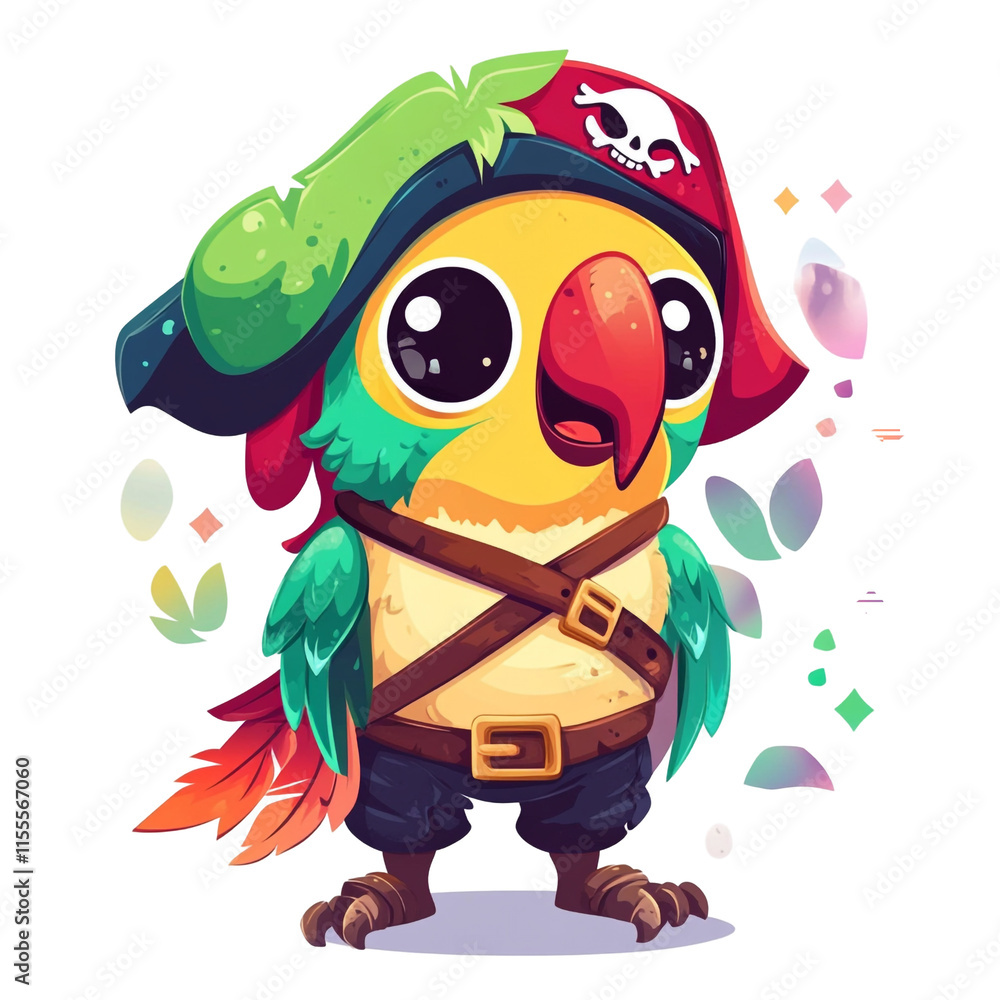 Obraz premium Adorable Pirate Parrot in Jolly Roger Hat