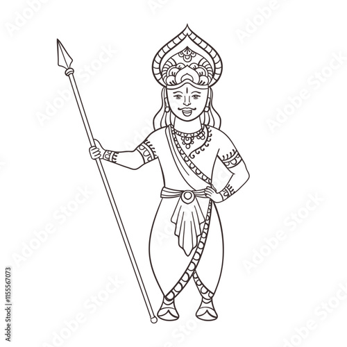 indian deity holding spear, black outline clip art preview